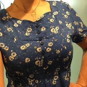 Vintage 90s Erika blue floral empire waist dress